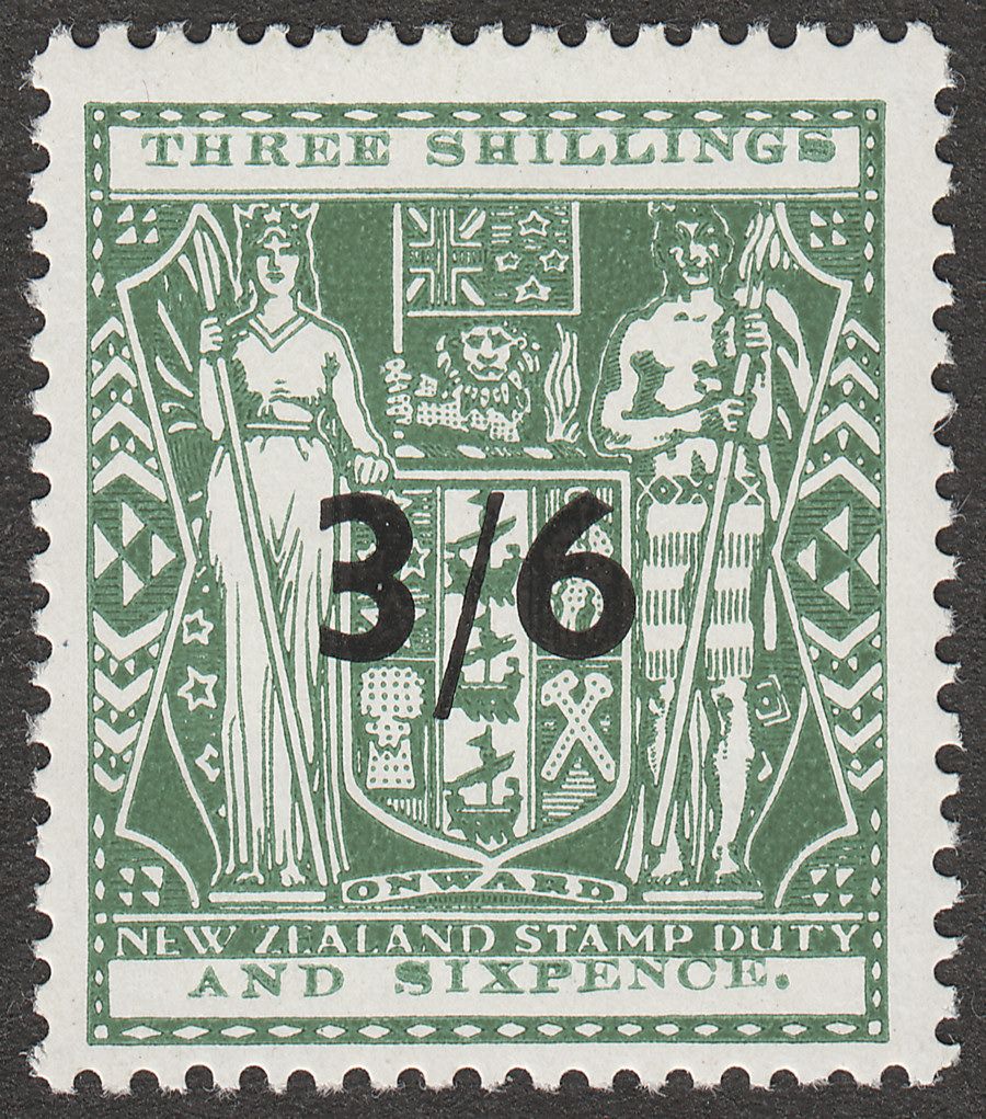 New Zealand 1940 KGVI Postal Fiscal 3sh6d Opt Grey-Green wmk Single Mint SG F187