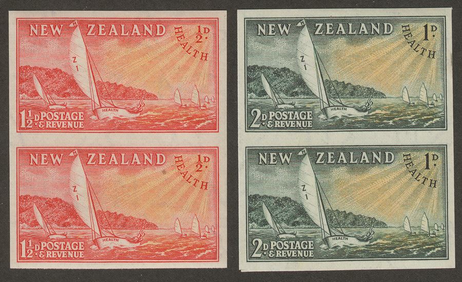 New Zealand 1951 KGVI Yachts Health Stamps Vertical Proof Pairs SG708P SG709P