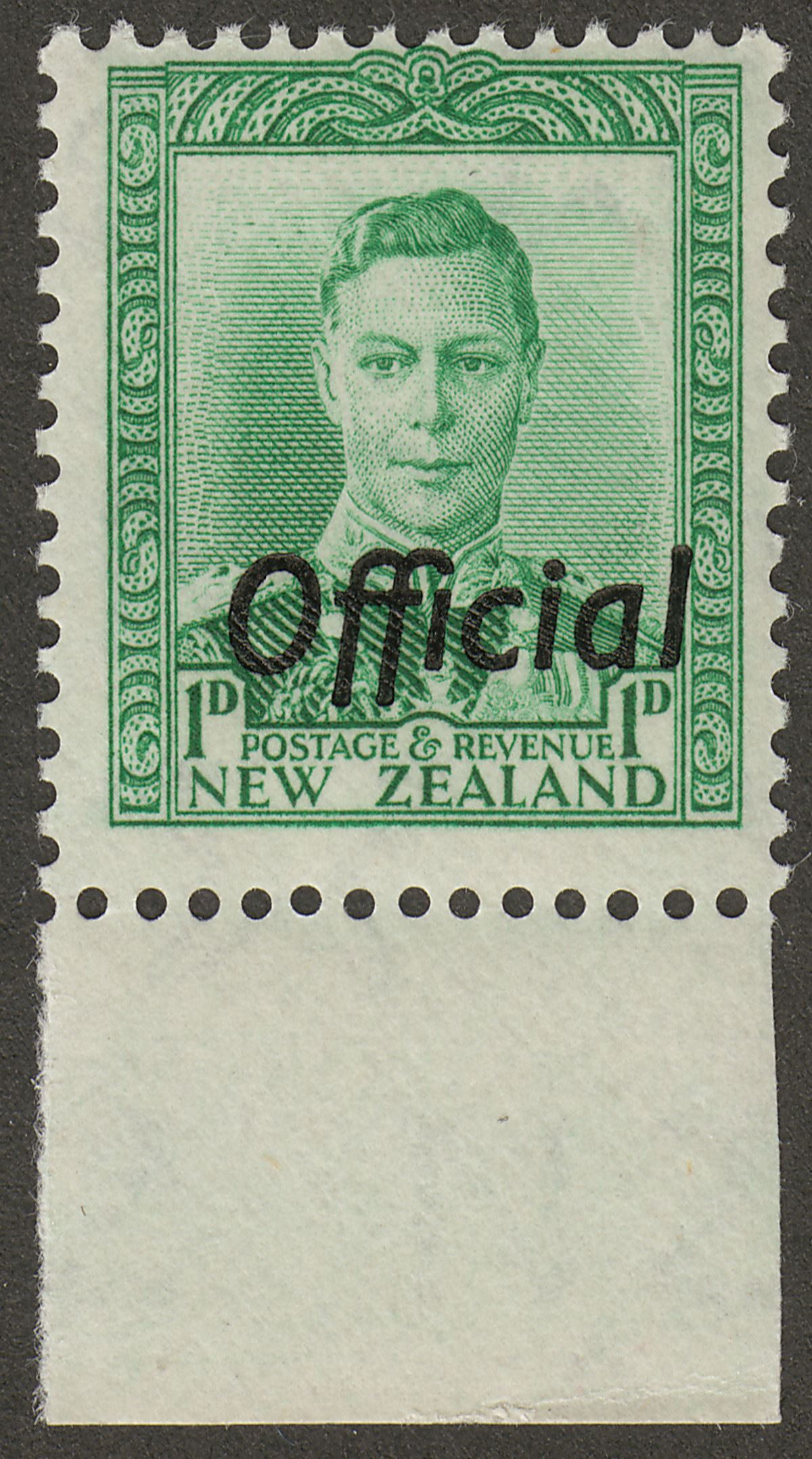 New Zealand 1941 KGVI 1d Green Official Mint SG O137