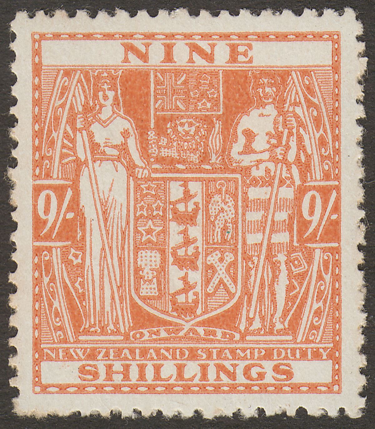 New Zealand 1936 KGV Postal Fiscal 9sh Wiggins Teape wmk Single Mint SG F176