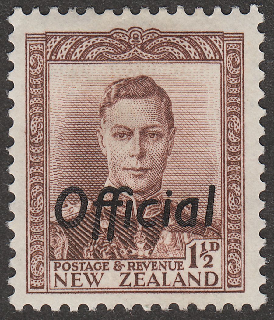 New Zealand 1938 KGVI 1½d Purple-Brown Official Mint SG O138