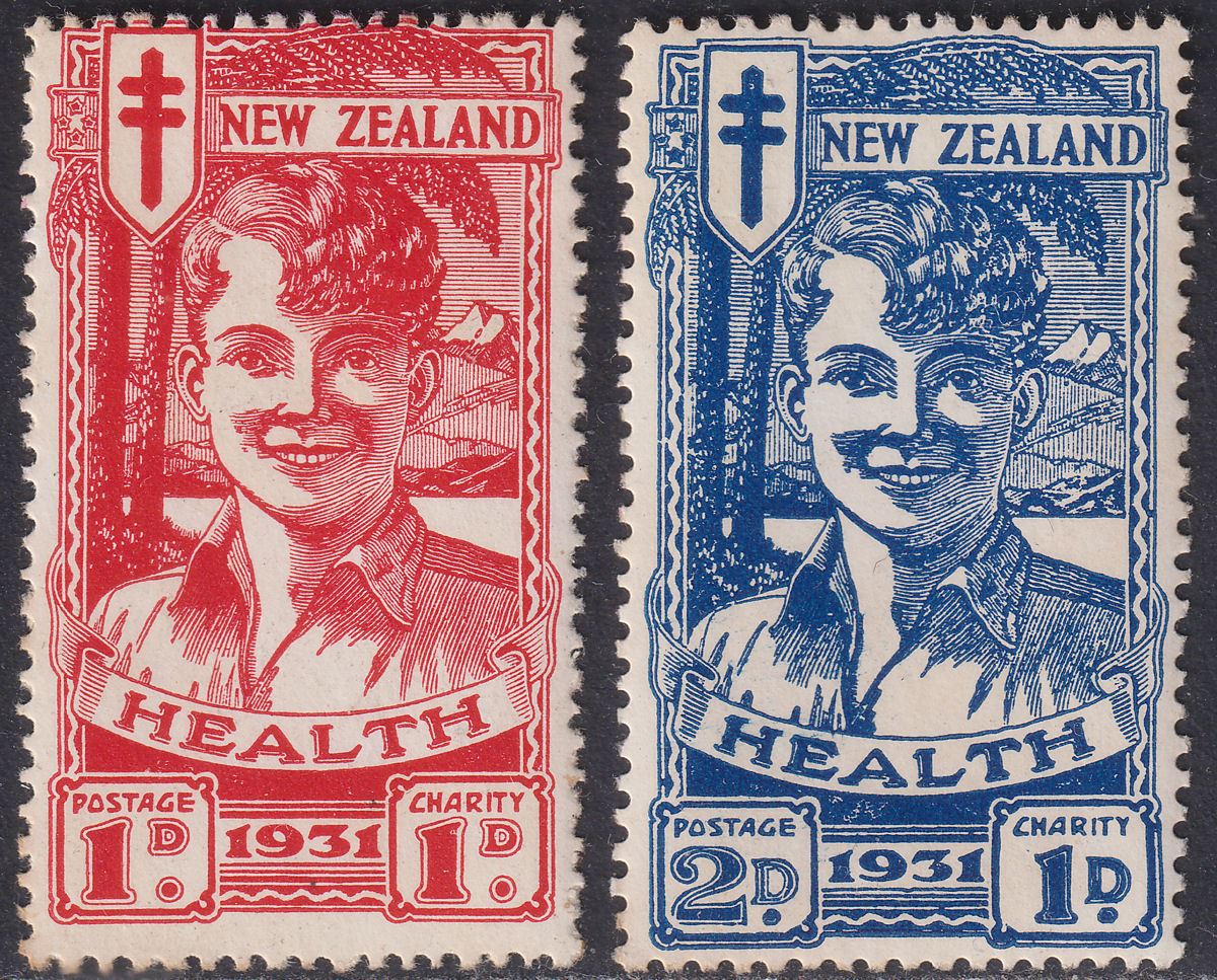 New Zealand 1931 KGV Health Smiling Boy 1d+1d, 2d+1d Mint SG546-547 c £160 TONES