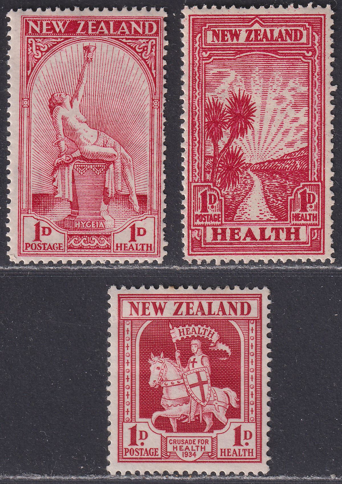 New Zealand 1932-35 KGV Health 1d+1d Selection Mint SG552-553 + SG555 c £52