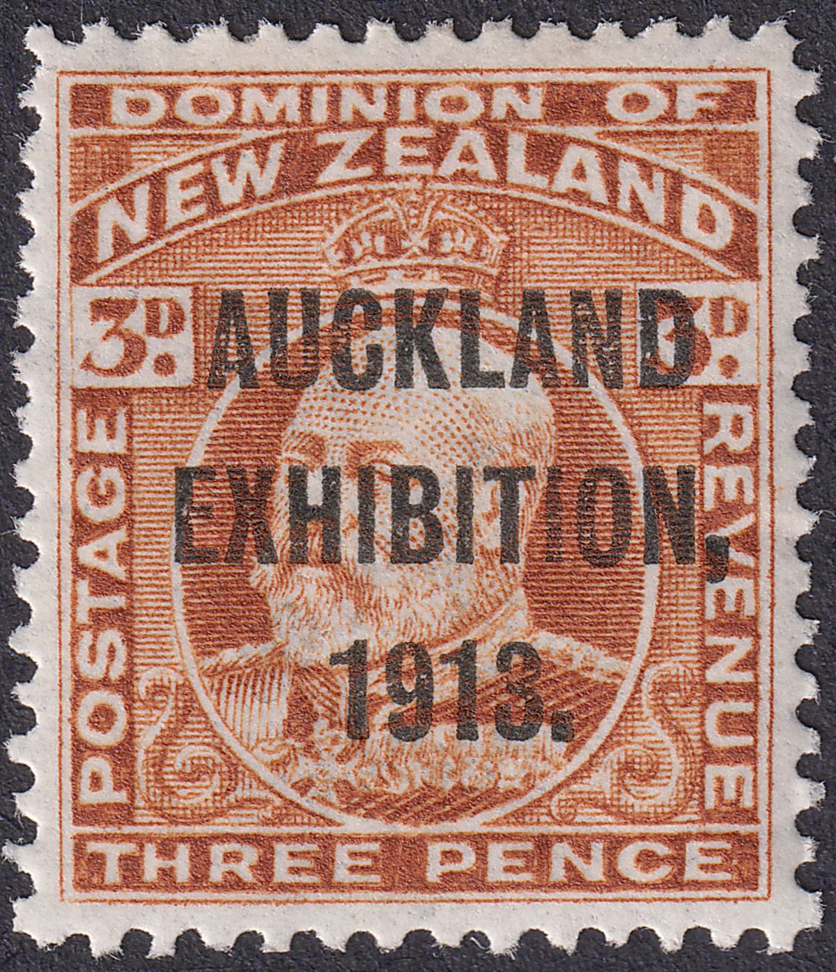 New Zealand 1913 KEVII Auckland Exhibition 3d Chestnut Mint SG414 cat £200