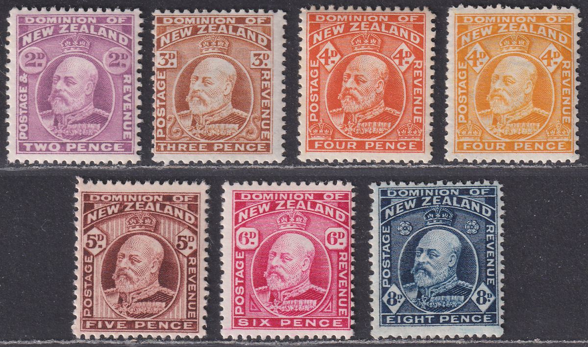 New Zealand 1909 KEVII Selection to 8d Mint