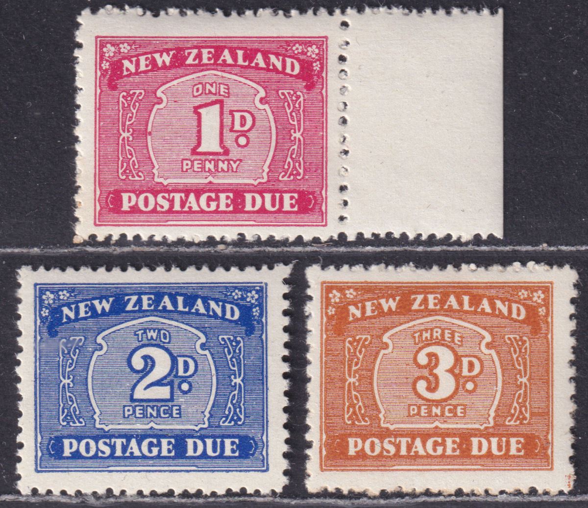 New Zealand 1949 KGVI Postage Due 1d 2d UM + 3d Mounted Mint SG D45-D47aw c£35