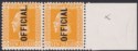 New Zealand 1931 KGV Official 2d Yellow Pair No Stop Variety Mint SG O98a c£115