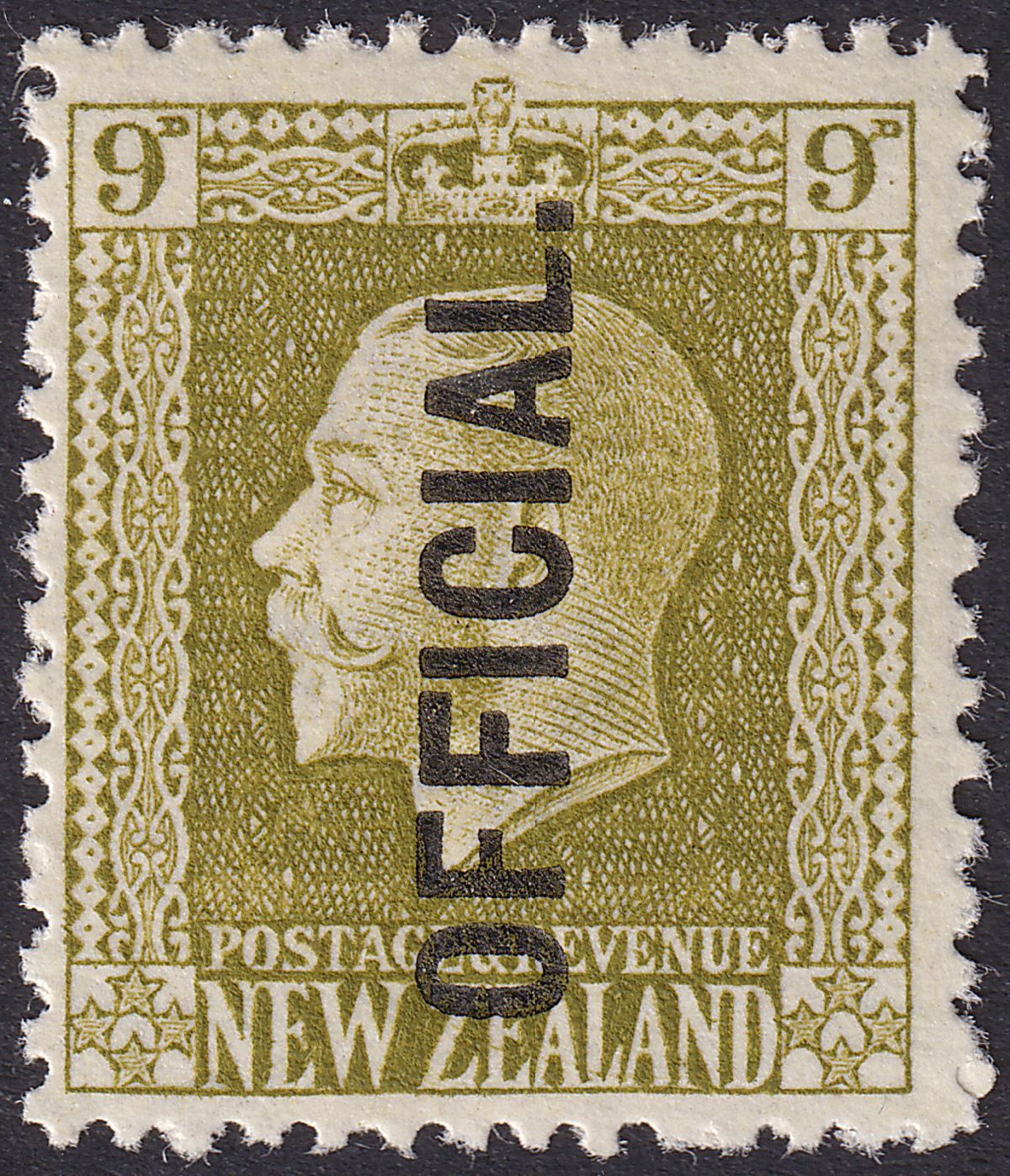 New Zealand 1925 KGV Official Overprint 9d Sage-Green Mint SG O104 cat £50
