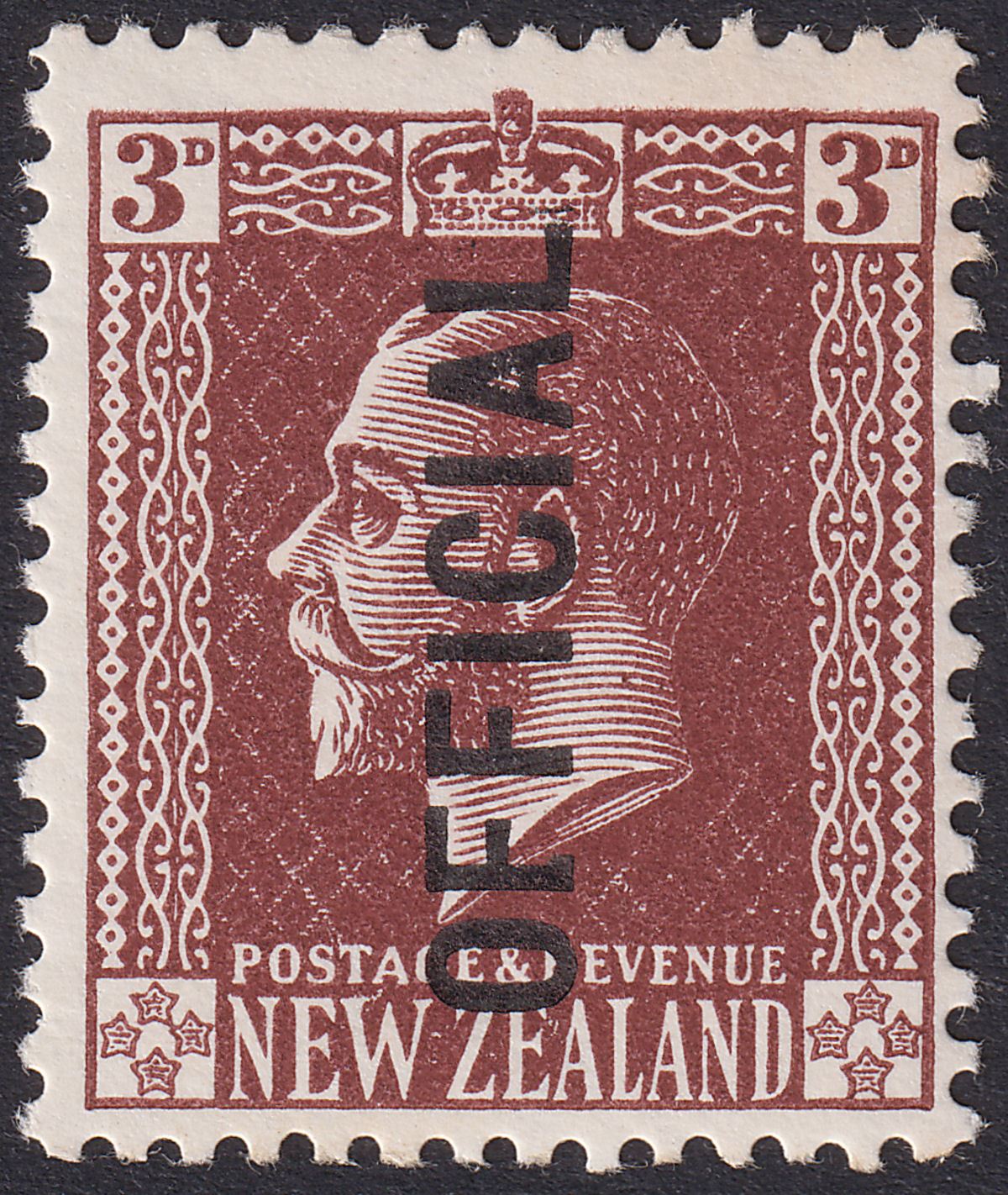 New Zealand 1930 KGV Official Overprint 3d Choc p14 No Stop Mint SG O99ba c£300
