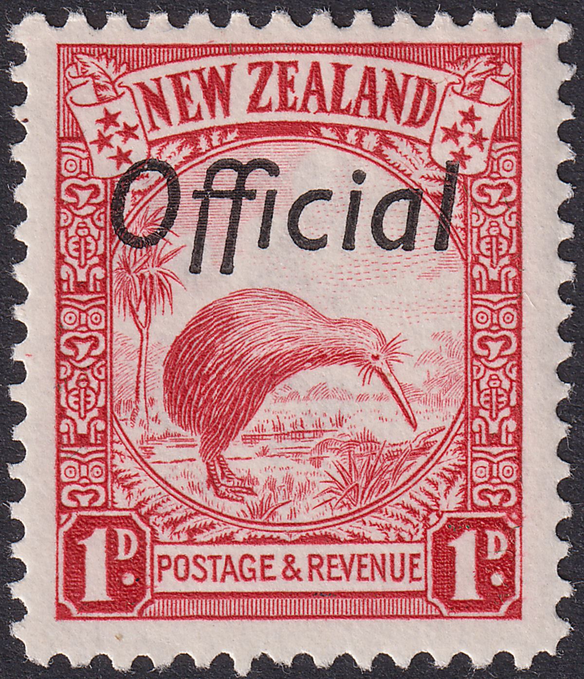 New Zealand 1936 KGV Official Kiwi 1d perf 13½x14 wmk Single Mint SG O115a c£150