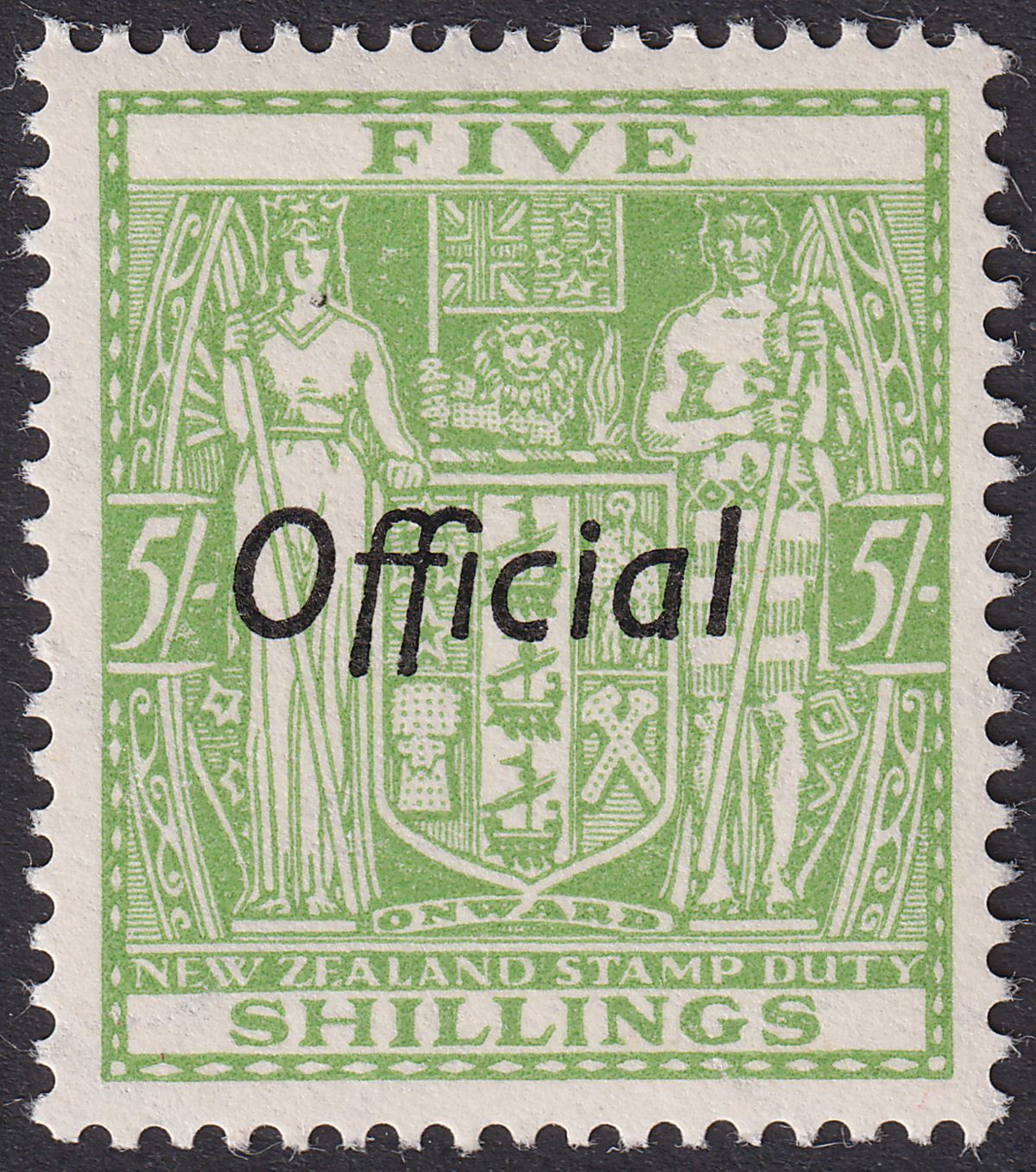 New Zealand 1961 QEII Official Postal Fiscal 5sh Yellow-Green Mint SG O133b c£20