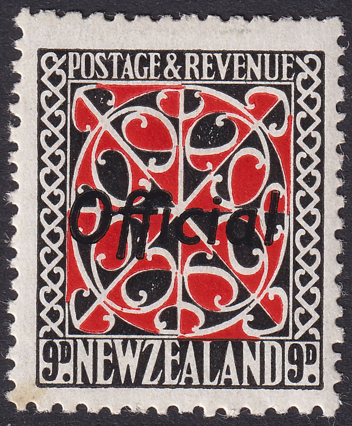New Zealand 1943 KGVI Official Overprint 9d Scarlet + Black Mint SG O130 cat £65