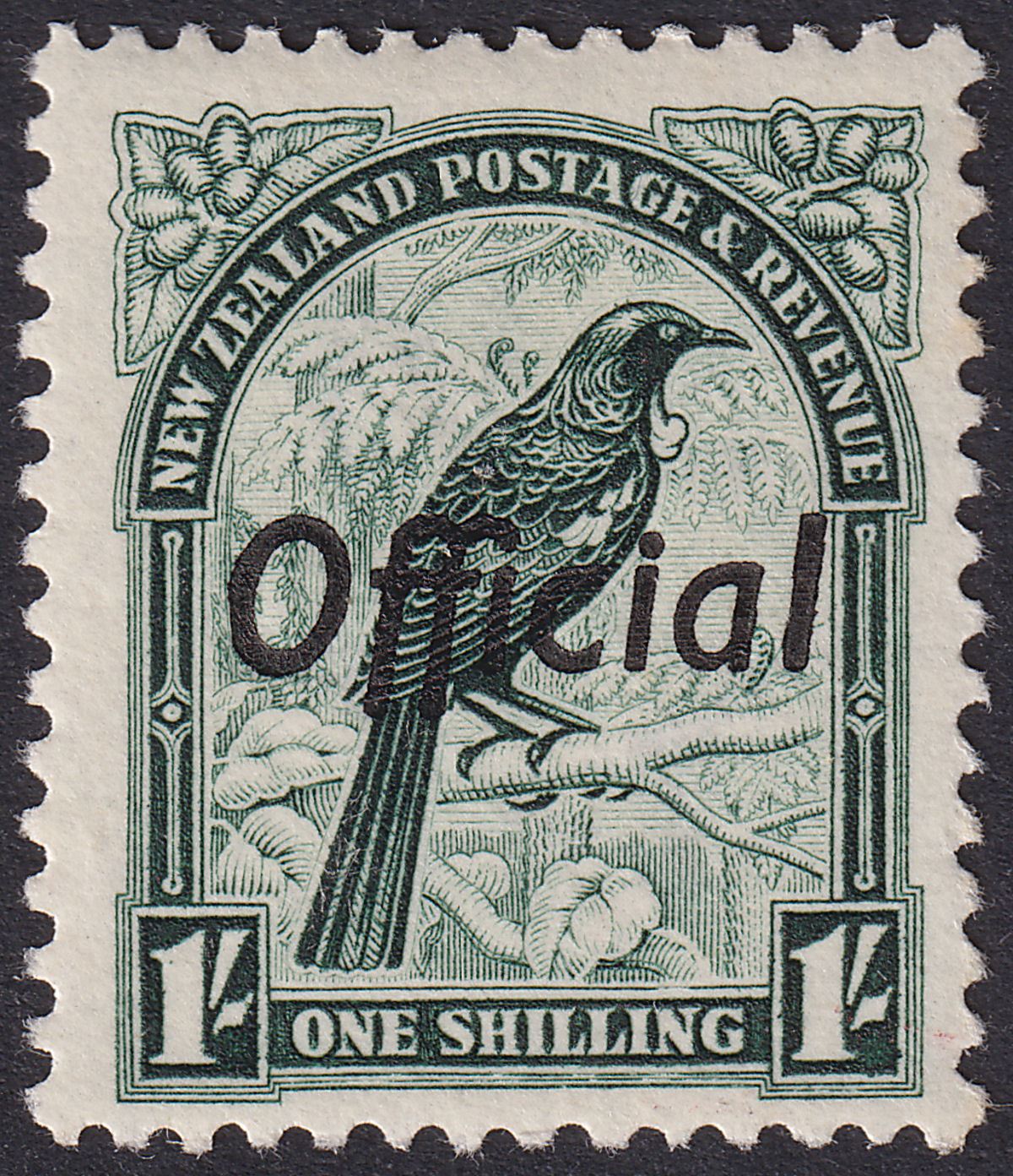 New Zealand 1937 KGVI Official Opt Bird 1sh Dp Green p14x13½ Mint SG O131 cat£50