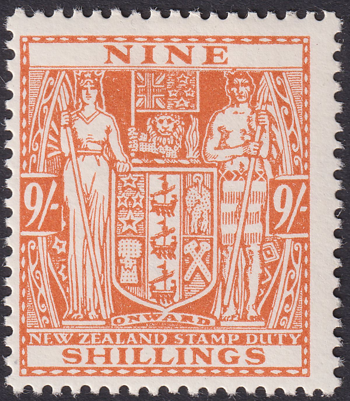 New Zealand 1931 KGV Postal Fiscal 9sh Brn-Or Cowan wmk Single Mint SG F154 c£60