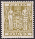 New Zealand 1931 KGV Postal Fiscal 15sh S-Grn Cowan wmk Single Mint SG F157 c£95