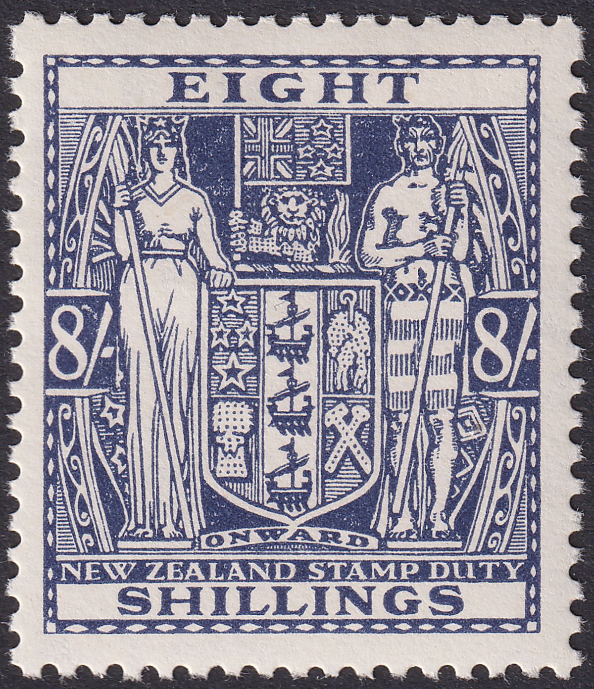 New Zealand 1931 KGV Postal Fiscal 8sh Sl-Vlt Cowan wmk Single Mint SG F153 c£65