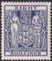 New Zealand 1931 KGV Postal Fiscal 8sh Sl-Vlt Cowan wmk Single Mint SG F153 c£65