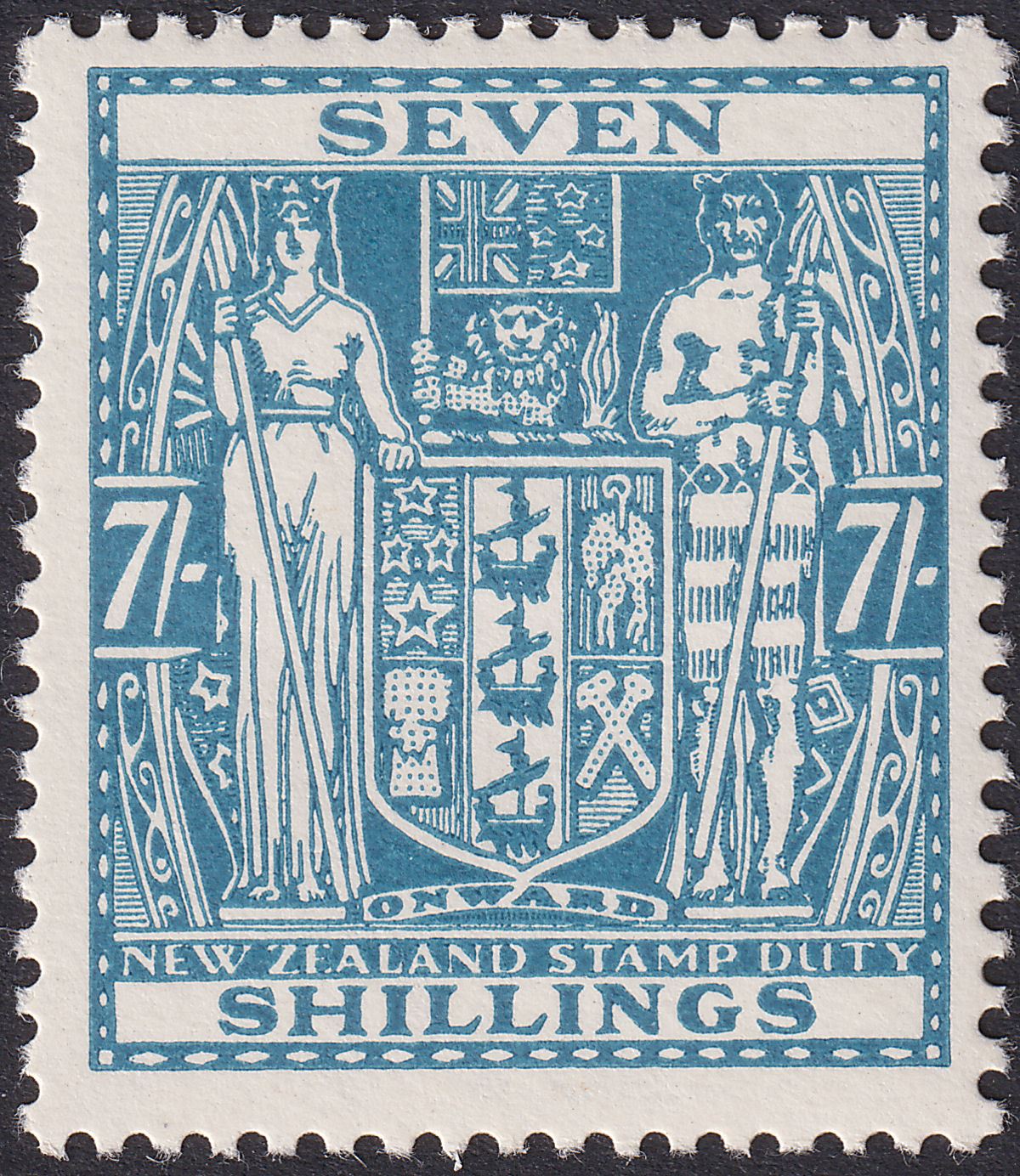 New Zealand 1931 KGV Postal Fiscal 7sh Blue Cowan wmk Single Mint SG F151 cat£40