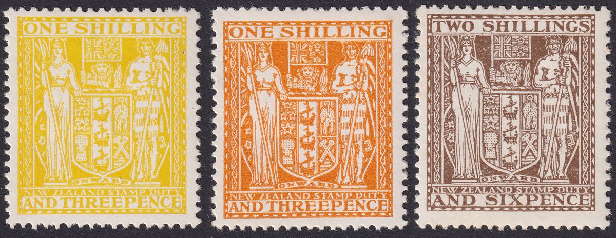 New Zealand 1931 KGV Postal Fiscal 1sh3d Lemon + Yellow + 2sh6d Mint SG F145-147