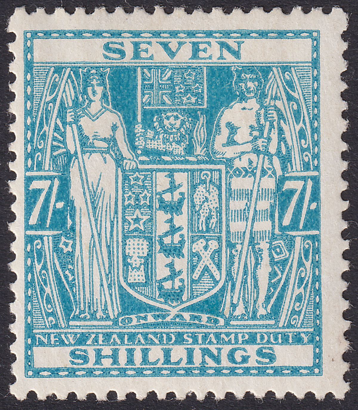 New Zealand 1940 KGVI Postal Fiscal 7sh Pale Blue Mint SG F197 cat £65