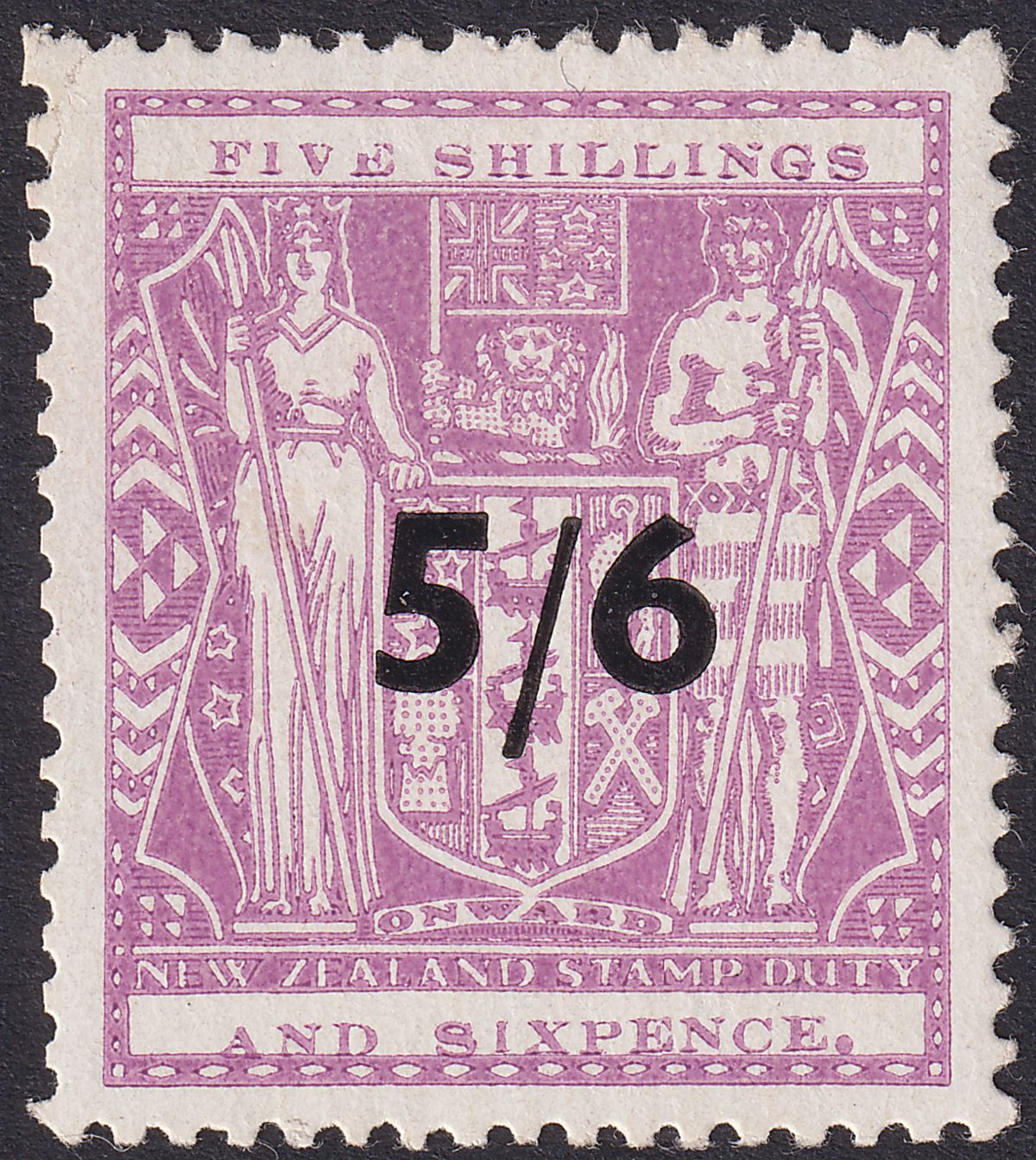 New Zealand 1944 KGVI Postal Fiscal 5sh6d Opt wmk Multi Up Mint SG F214 reperfed