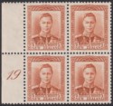 New Zealand 1941 KGVI ½d Orange-Brown Plate Number 19 Block of 4 Mint SG604