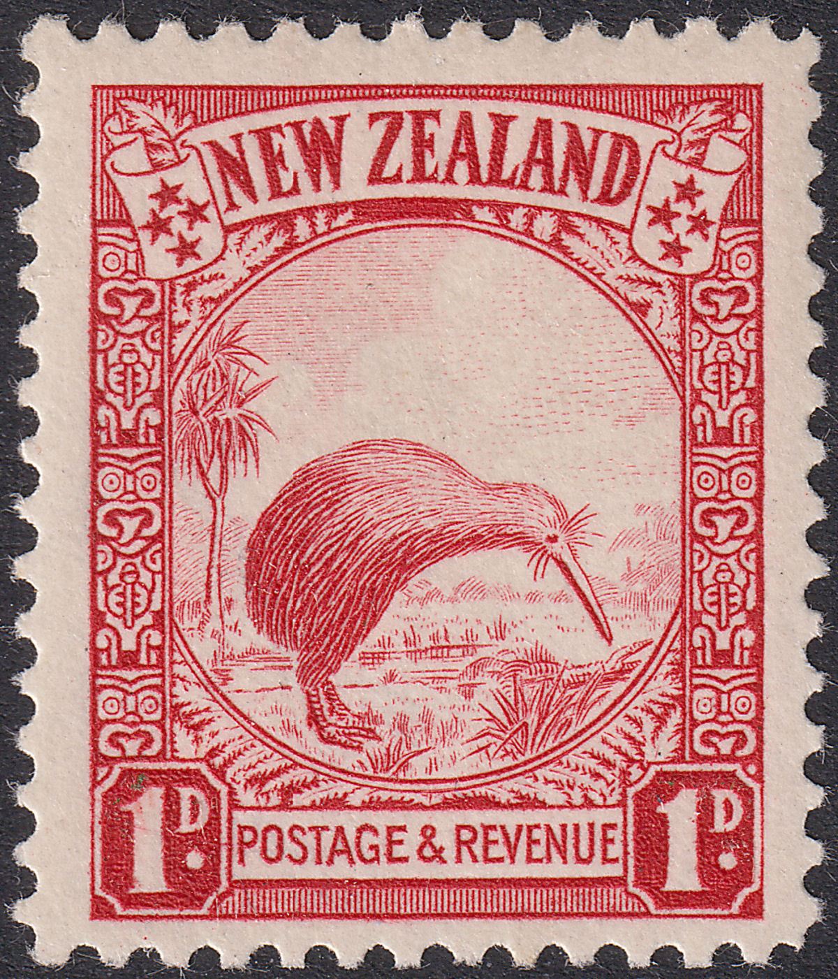 New Zealand 1936 KGV Kiwi 1d Scarlet p13½x14 Mint SG557b cat £95