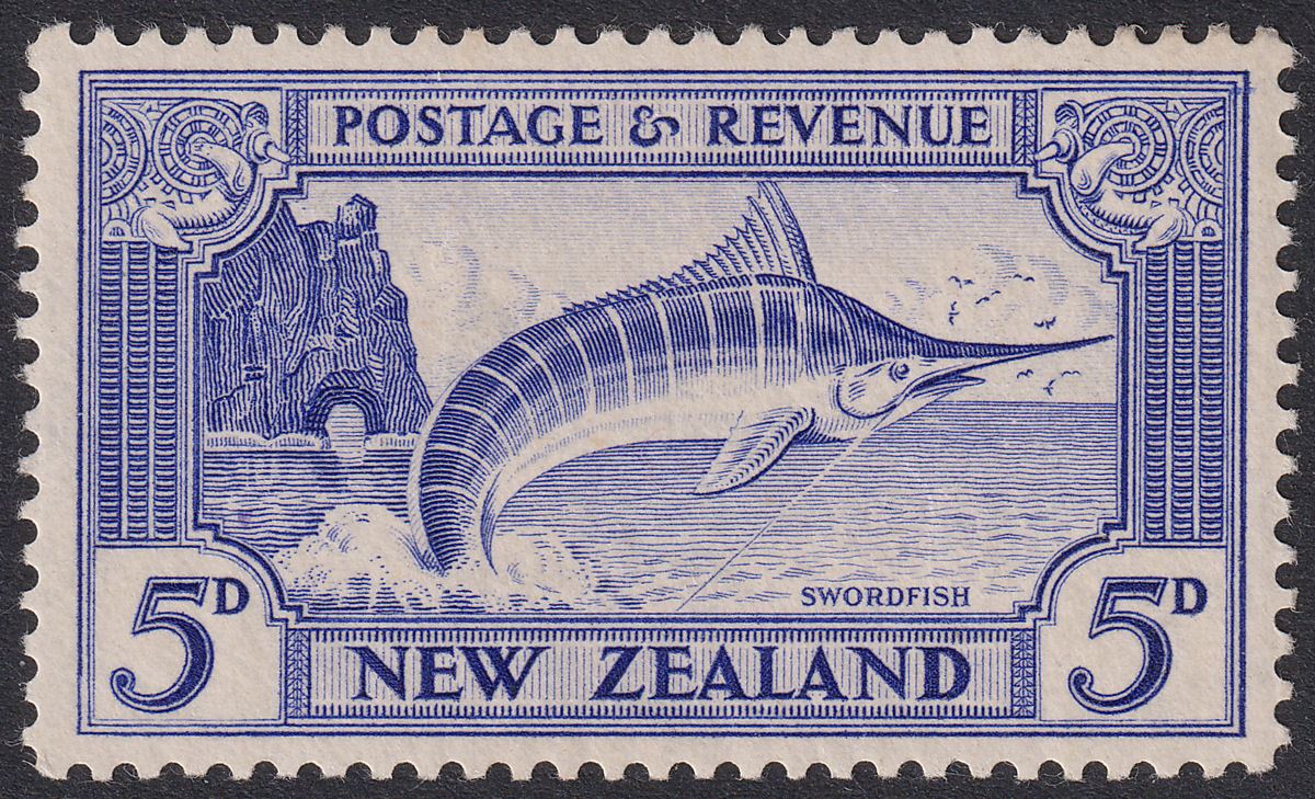 New Zealand 1935 KGV Marlin 5d Ultramarine p13½x14 Mint SG563c cat £55