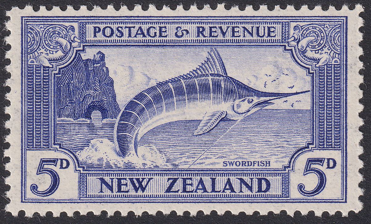 New Zealand 1941 KGV Marlin 5d Ultramarine p12½ Mint SG584b cat £25