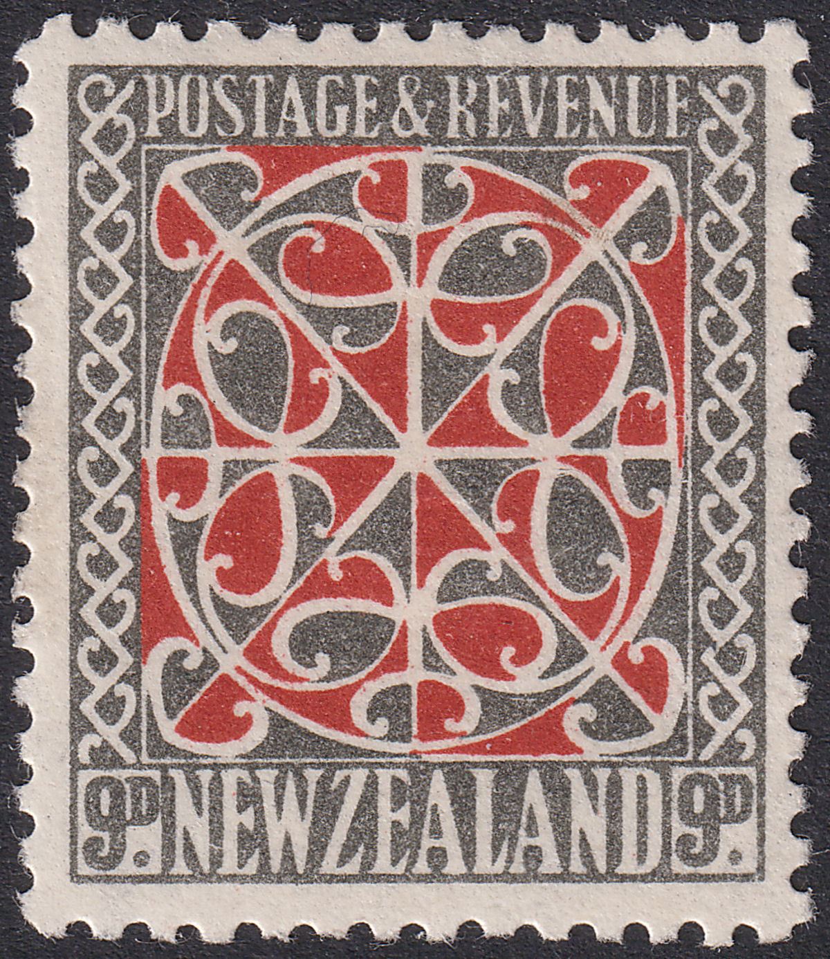 New Zealand 1938 KGVI 9d Red + Grey-Black p14x14½ wmk up Mint SG587b cat £95