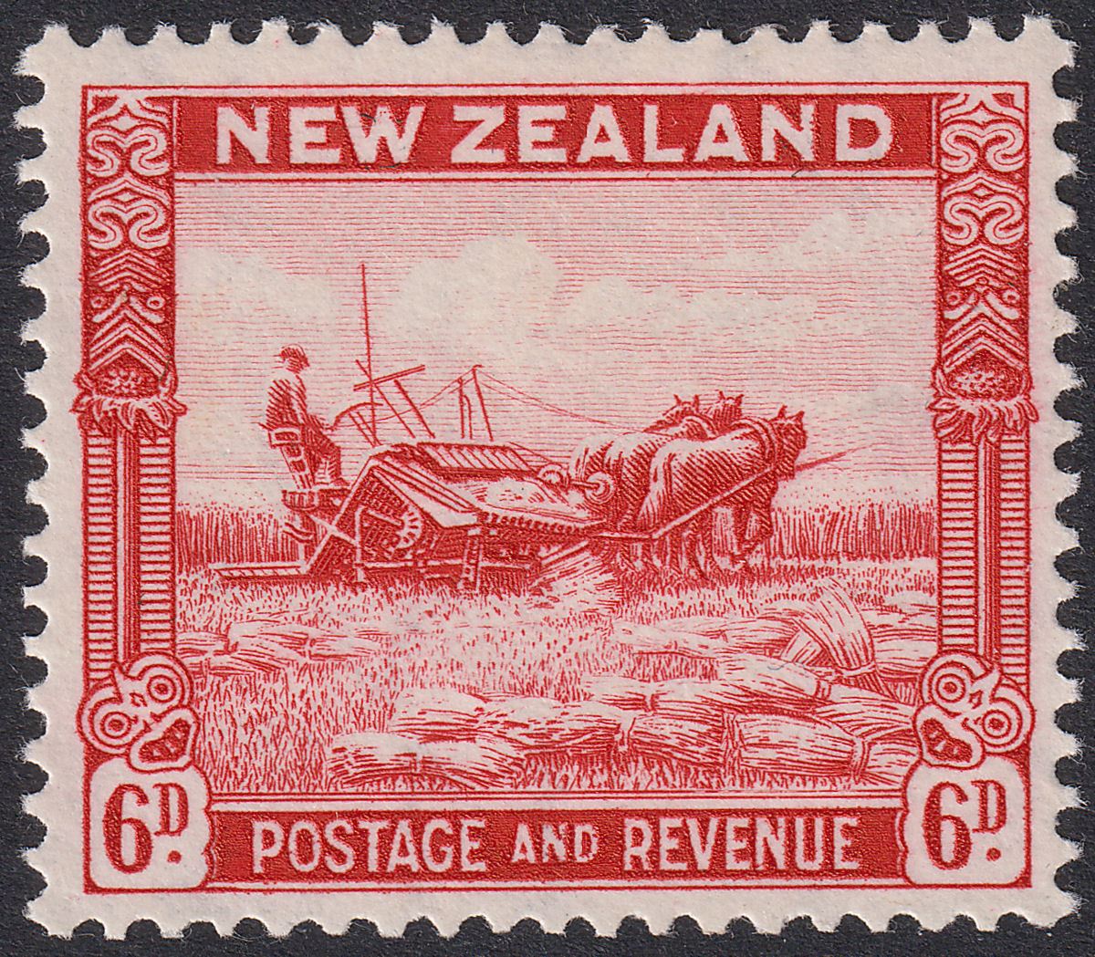 New Zealand 1936 KGV 6d Scarlet p13½x14 wmk Inverted Mint SG585aw cat £100