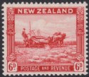Click for more photos and details New Zealand 1936 KGV 6d Scarlet p13½x14 wmk Inverted Mint SG585aw cat £100