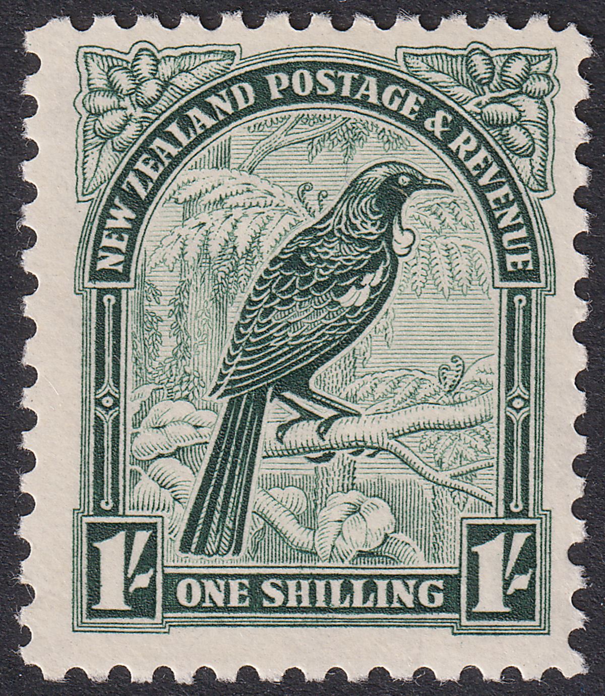 New Zealand 1941 KGVI Parson Bird 1sh Deep Green p12½ Mint SG588b cat £85