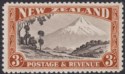 Click for more photos and details New Zealand 1941 KGVI Mount Egmont 3sh Choc + Yellow-Brown p12½ Mint SG590b c£95