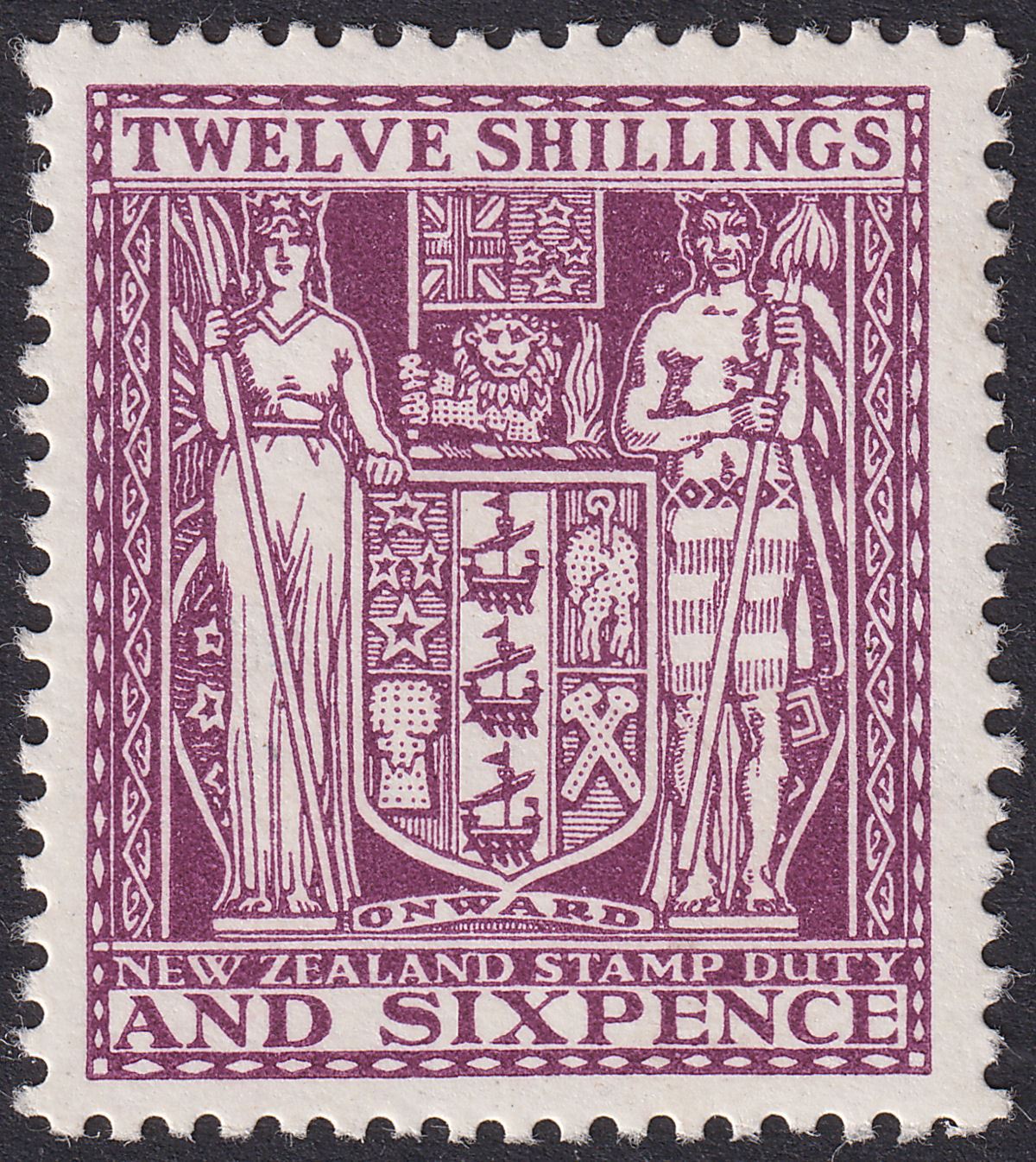 New Zealand 1935 KGV Postal Fiscal 12sh6d Deep Plum Mint SG F156 cat £250