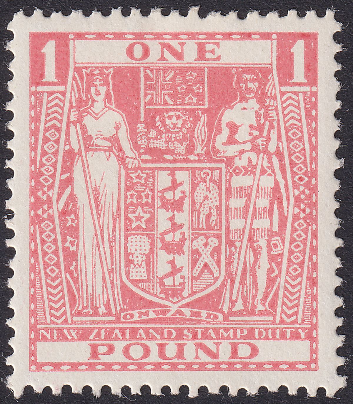 New Zealand 1940 KGVI Postal Fiscal £1 Pink wmk Multi Invert Mint SG F203w c£75