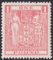 New Zealand 1940 KGVI Postal Fiscal £1 Pink wmk Multi Invert Mint SG F203w c£75