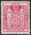 New Zealand 1950 KGVI Postal Fiscal 10sh Carm-Lake wmk Multi Invt Mint SG F201w