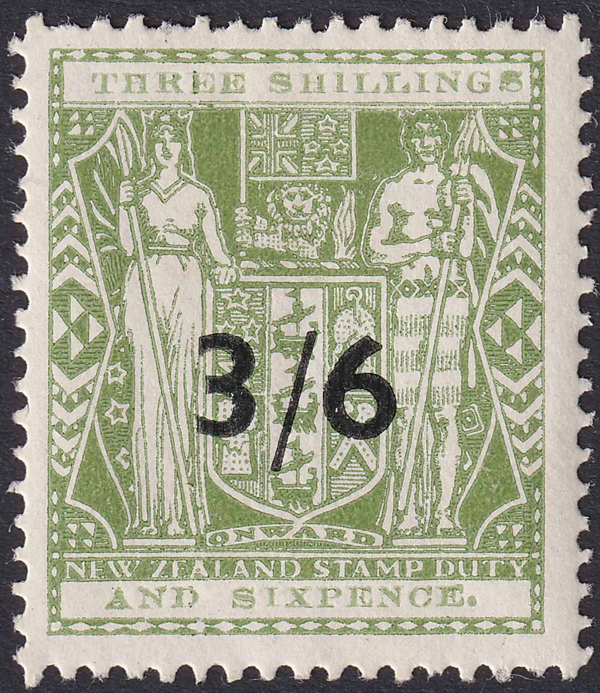 New Zealand 1950 KGVI Postal Fiscal 3sh6d Opt T1 wmk Multi Inv Mint SG F212w