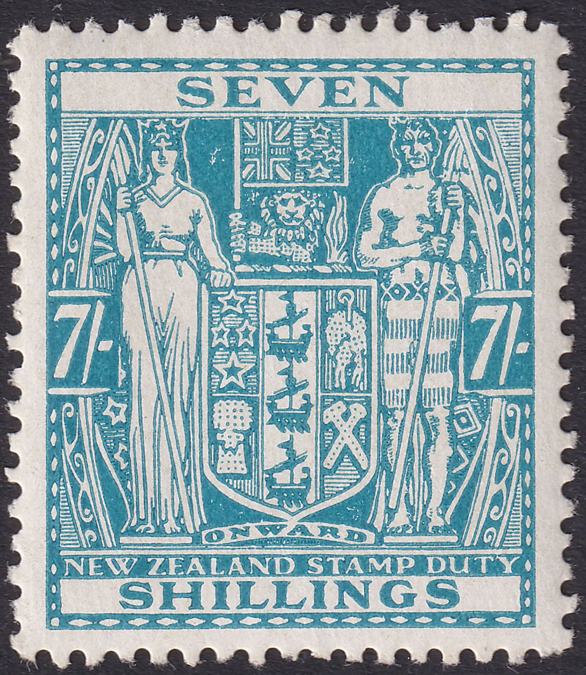 New Zealand 1940 KGVI Postal Fiscal 7sh Pale Blue Mint SG F197 cat £65