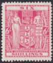 New Zealand 1948 KGVI Postal Fiscal 6sh Carmine-Rose wmk Multi Inv Mint SG F196w