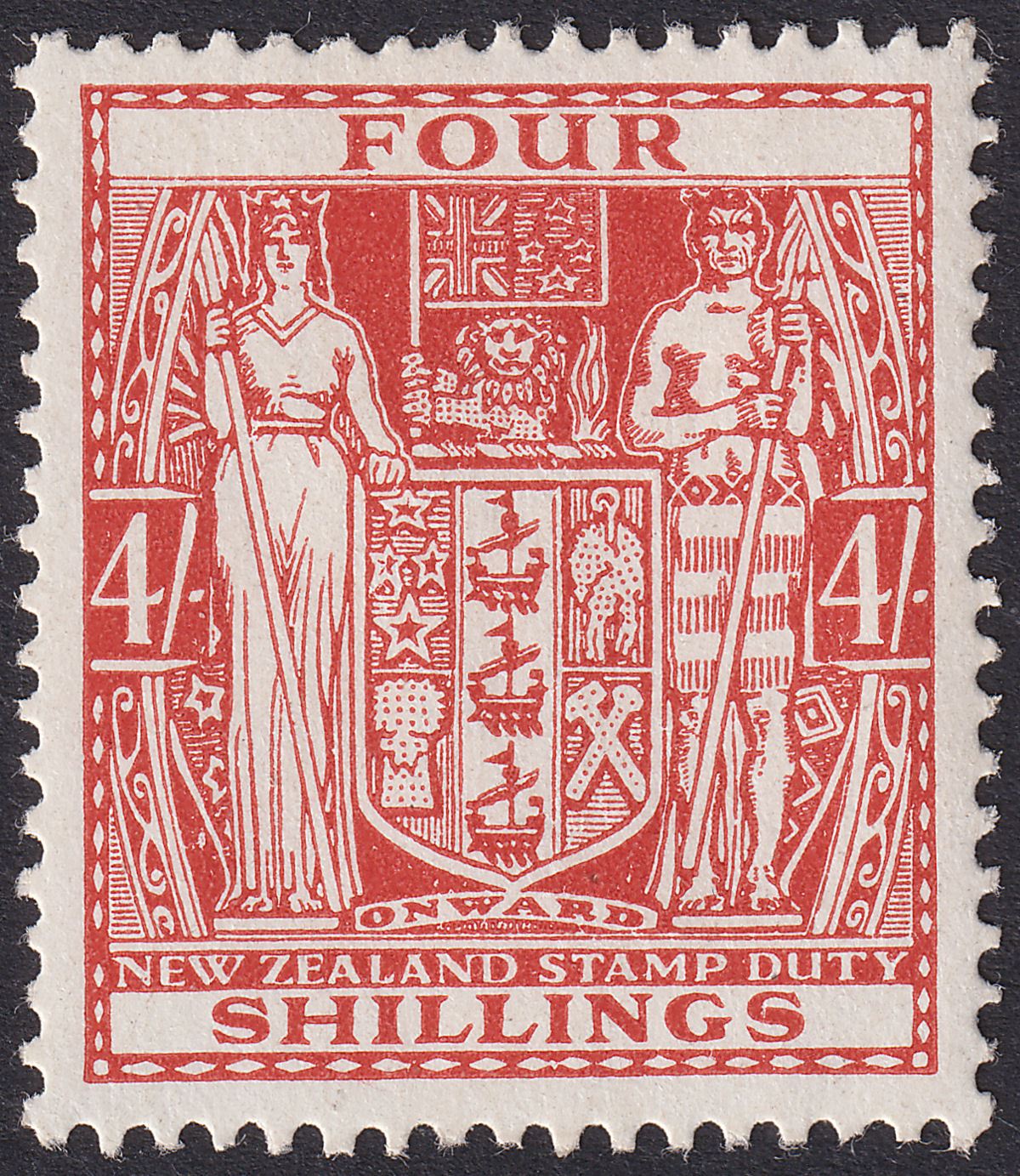 New Zealand 1949 KGVI Postal Fiscal 4sh Red-Brown wmk Multi Invert Mint SG F194w