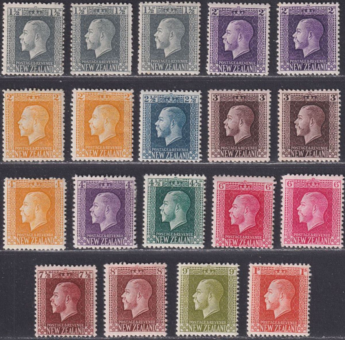 New Zealand 1915-30 King George V Part Set to 1sh Mint