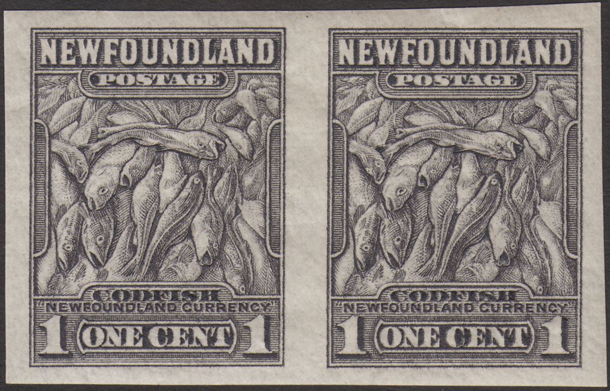 Newfoundland 1932 KGV Atlantic Cod 1c Grey Imperforate Pair Mint SG222a cat £48