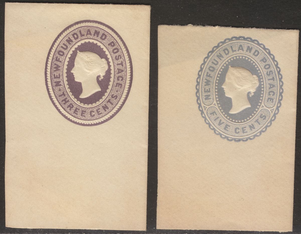 Newfoundland 1890 Queen Victoria 3c, 5c Postal Stationery Cutouts Unused