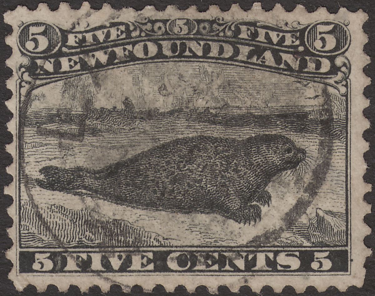 Newfoundland 1868 QV Seal 5c Black Used SG38 cat £120 with thin
