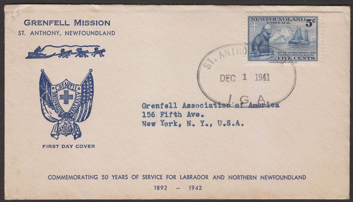 Newfoundland 1941 KGVI Sir Wilfred Grenfell's Mission First Day Cover Used SG275