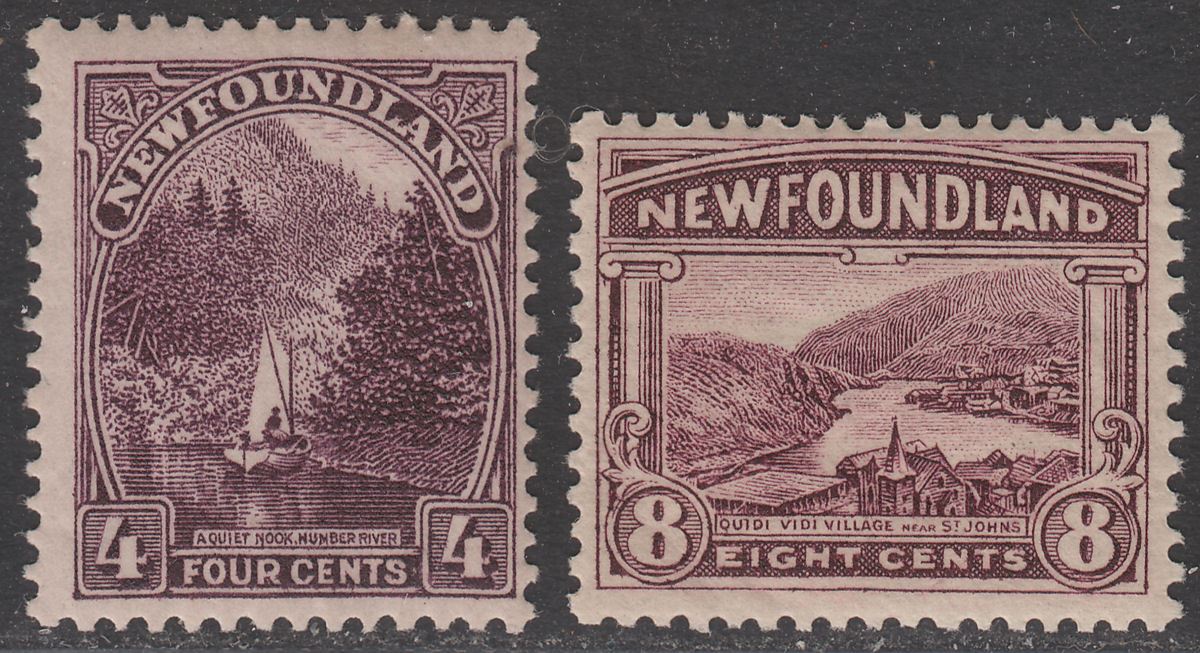 Newfoundland 1923 KGV 4c Deep Purple, 8c Purple Mint SG152+155 cat £20