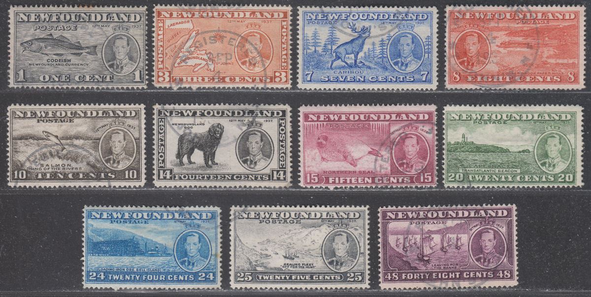 Newfoundland 1937 KGVI Additional Coronation Issue Set Used SG257-267 cat £50