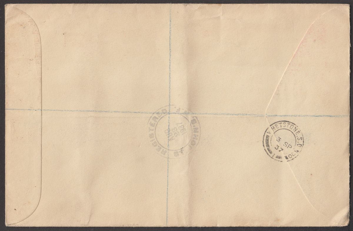 Newfoundland 1937 KGVI Coronation Block Set Used on Registered Cover to England
